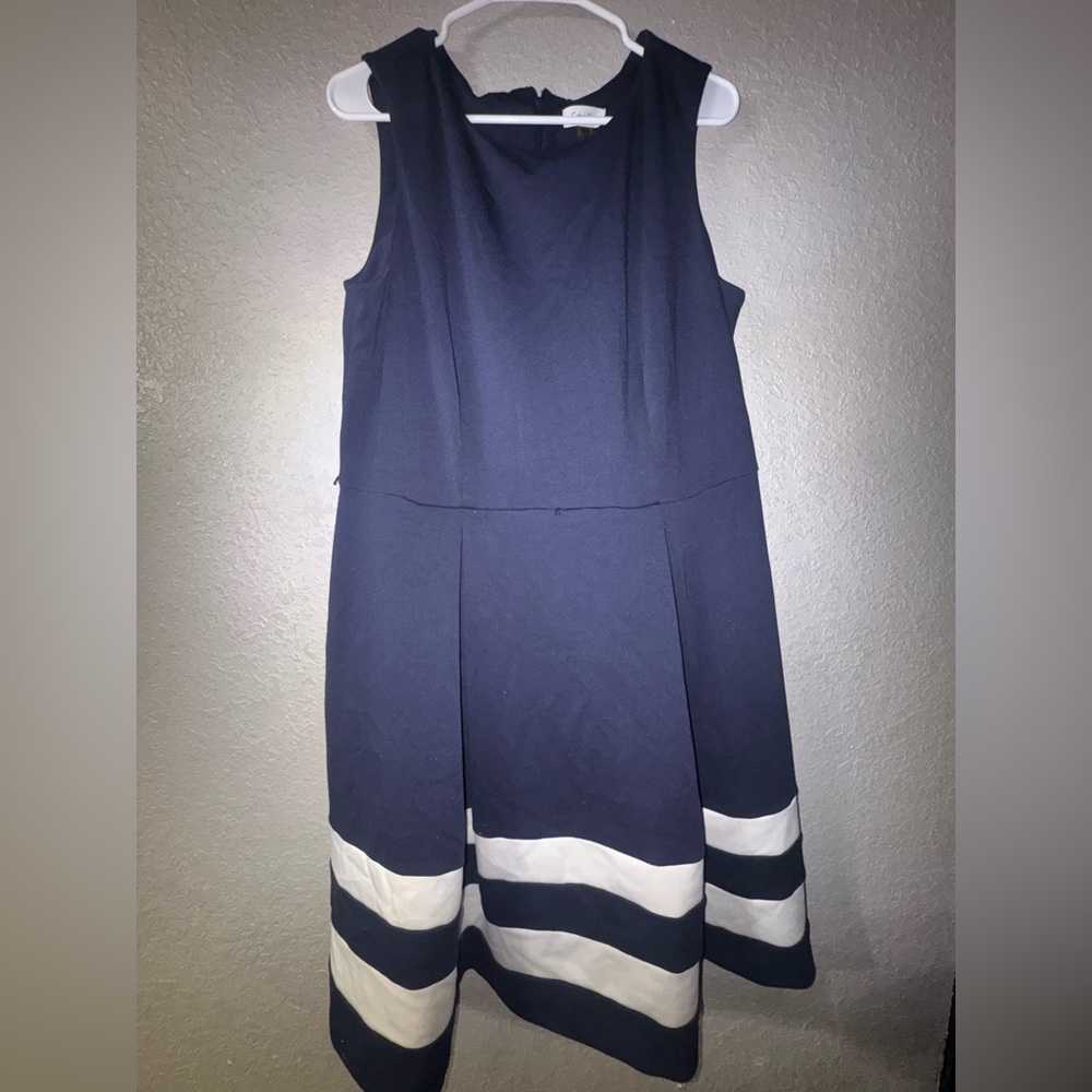 Calvin Klein Casual Midi Navy and White Dress- Size 14W